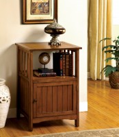 Furniture of America Pompey Mission Style 1-Door Side Table, Antique Oak Finish
